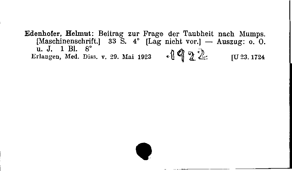 [Katalogkarte Dissertationenkatalog bis 1980]