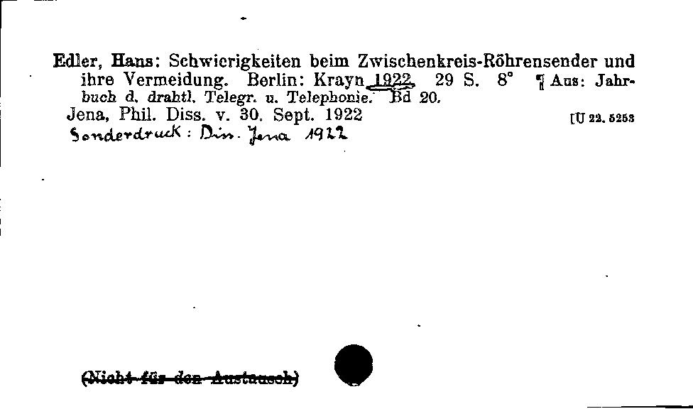 [Katalogkarte Dissertationenkatalog bis 1980]