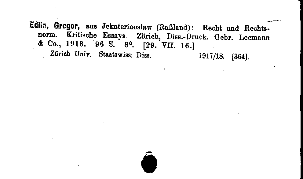 [Katalogkarte Dissertationenkatalog bis 1980]