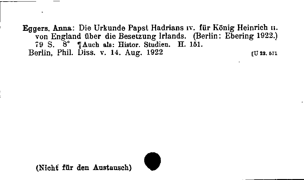 [Katalogkarte Dissertationenkatalog bis 1980]