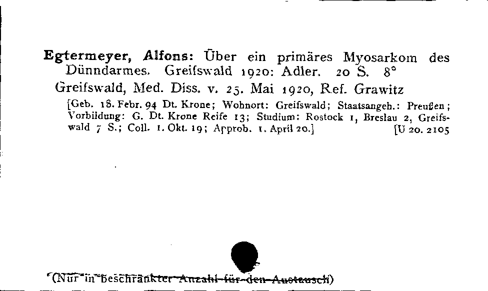 [Katalogkarte Dissertationenkatalog bis 1980]