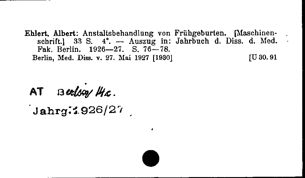 [Katalogkarte Dissertationenkatalog bis 1980]