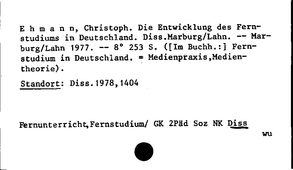 [Katalogkarte Dissertationenkatalog bis 1980]