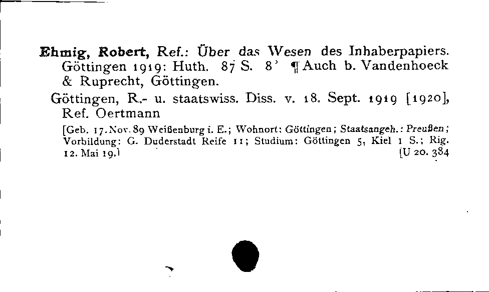 [Katalogkarte Dissertationenkatalog bis 1980]