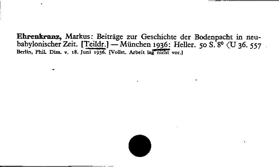 [Katalogkarte Dissertationenkatalog bis 1980]