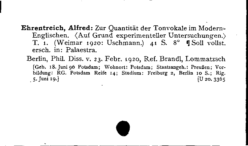 [Katalogkarte Dissertationenkatalog bis 1980]