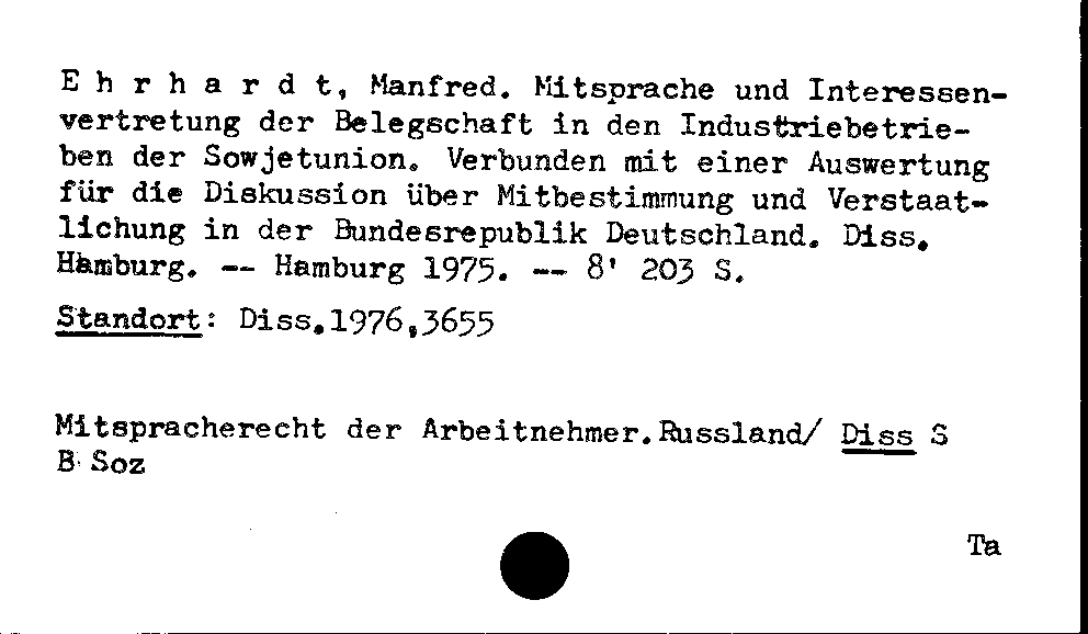 [Katalogkarte Dissertationenkatalog bis 1980]