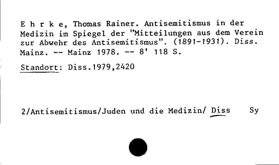 [Katalogkarte Dissertationenkatalog bis 1980]