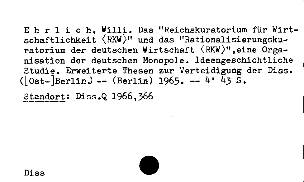 [Katalogkarte Dissertationenkatalog bis 1980]