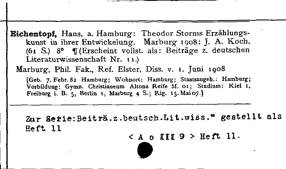 [Katalogkarte Dissertationenkatalog bis 1980]