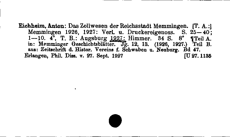 [Katalogkarte Dissertationenkatalog bis 1980]