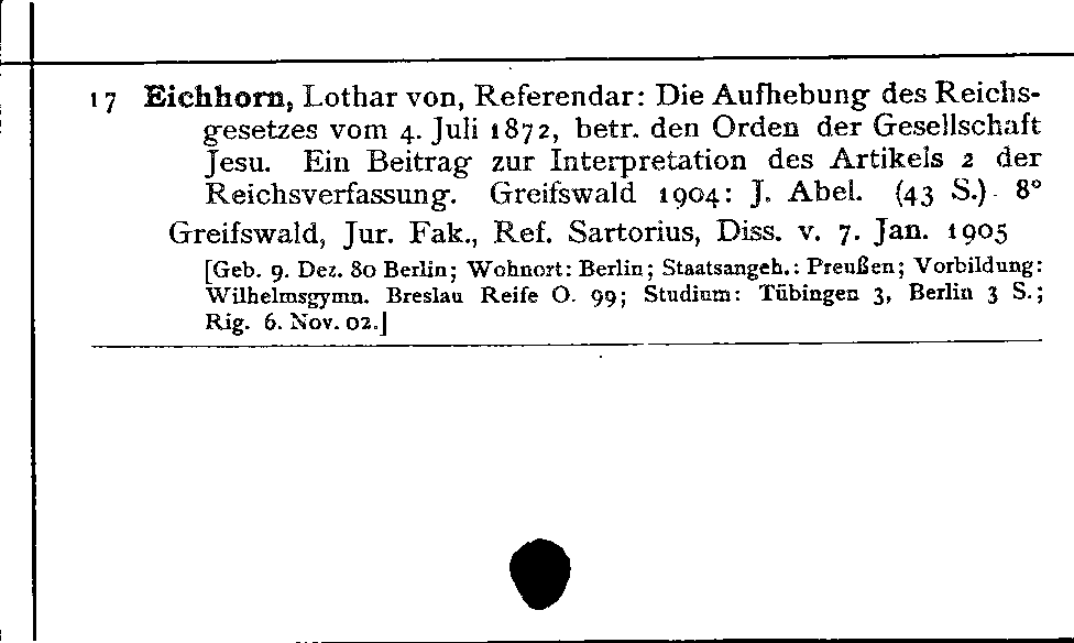[Katalogkarte Dissertationenkatalog bis 1980]