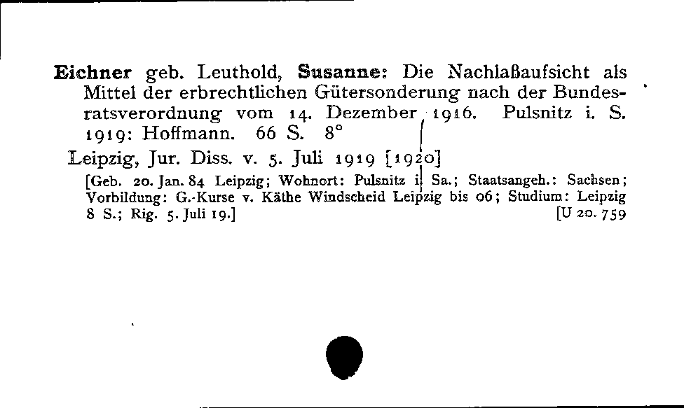 [Katalogkarte Dissertationenkatalog bis 1980]