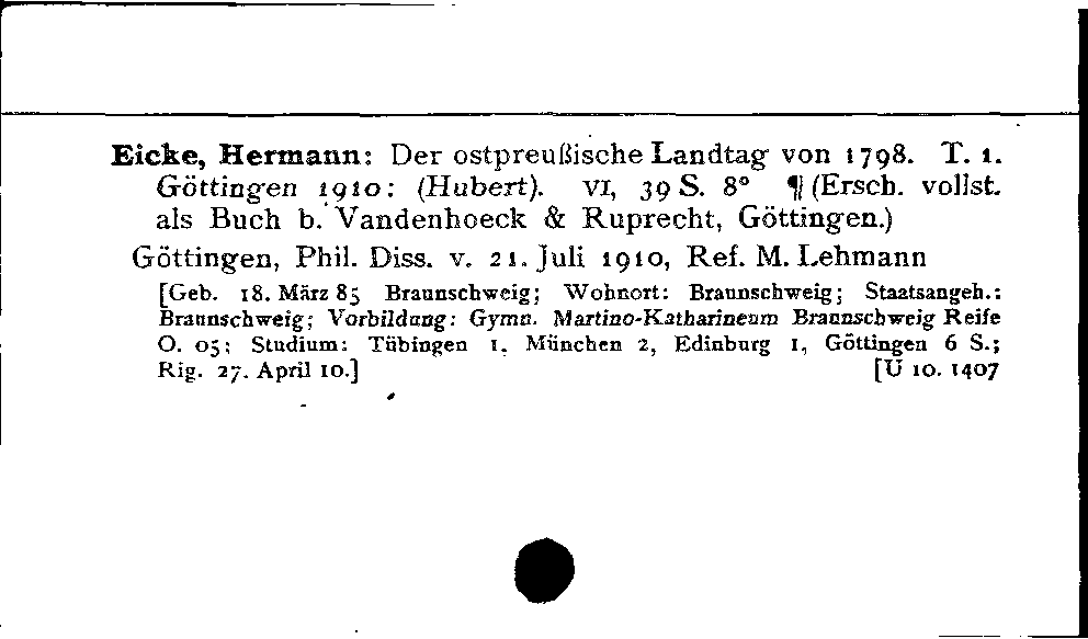 [Katalogkarte Dissertationenkatalog bis 1980]