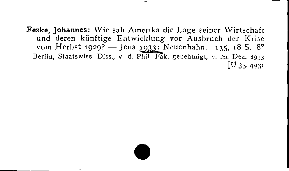 [Katalogkarte Dissertationenkatalog bis 1980]