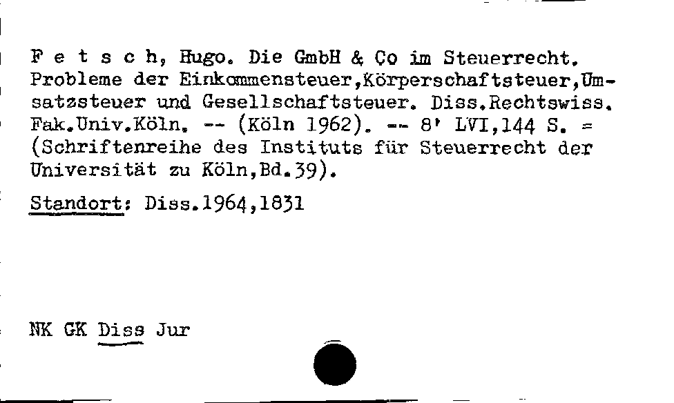 [Katalogkarte Dissertationenkatalog bis 1980]