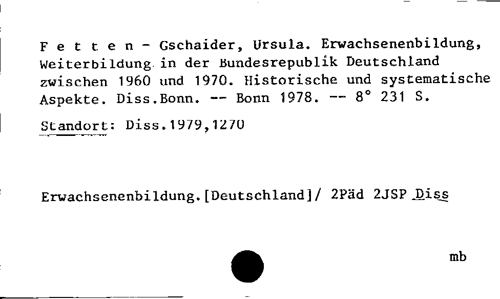 [Katalogkarte Dissertationenkatalog bis 1980]