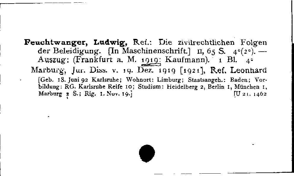 [Katalogkarte Dissertationenkatalog bis 1980]