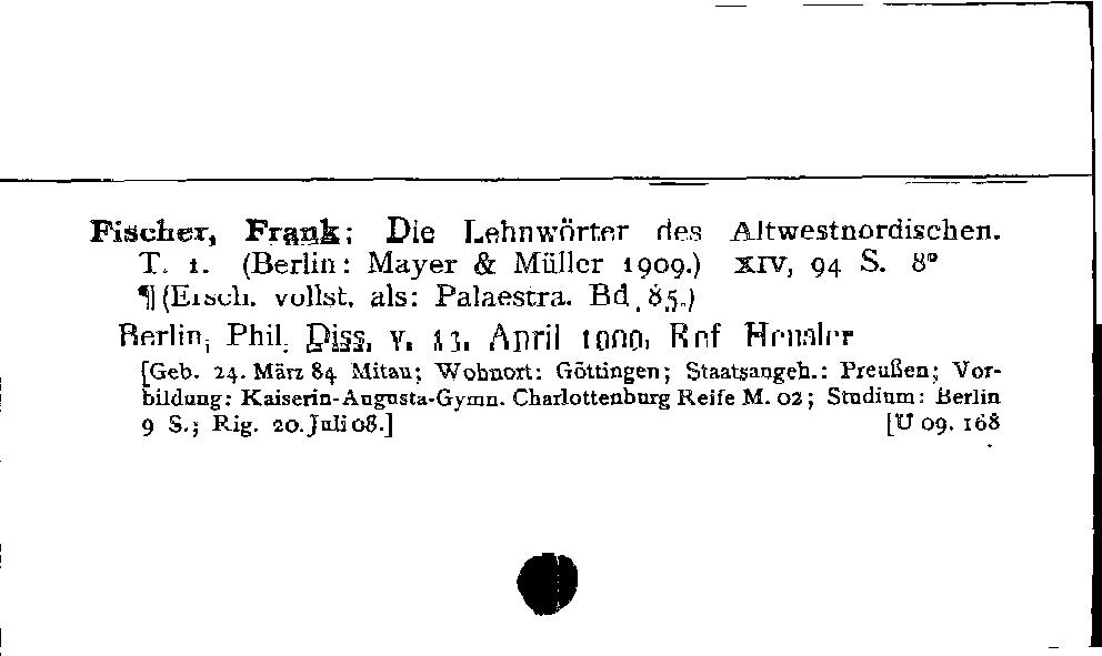[Katalogkarte Dissertationenkatalog bis 1980]