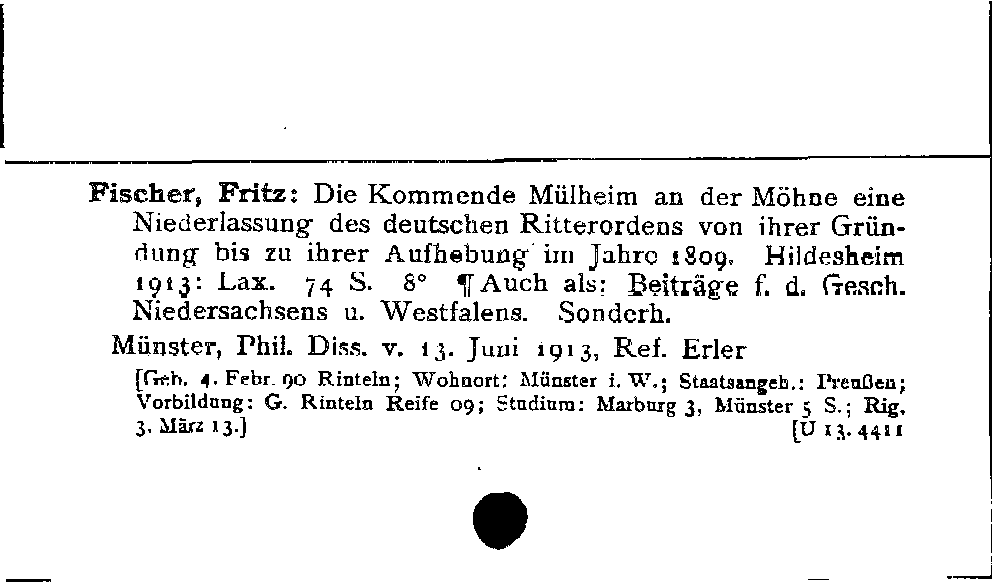 [Katalogkarte Dissertationenkatalog bis 1980]