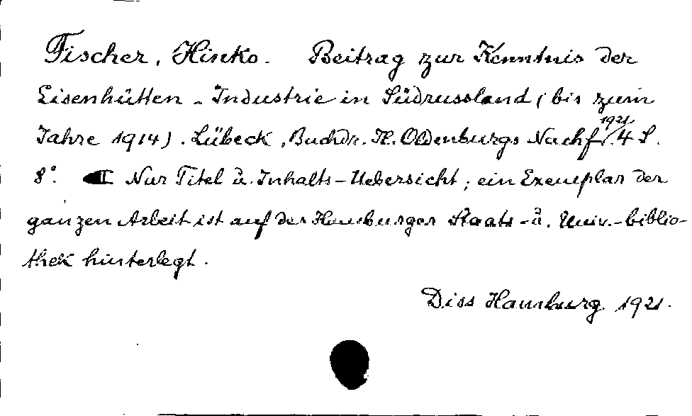 [Katalogkarte Dissertationenkatalog bis 1980]