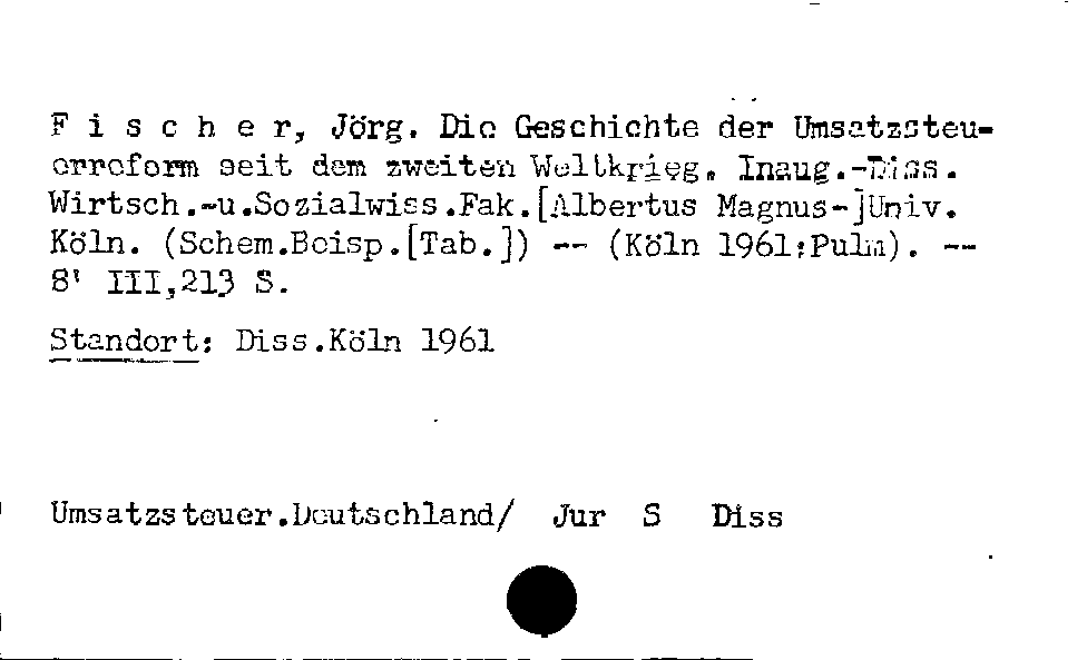 [Katalogkarte Dissertationenkatalog bis 1980]