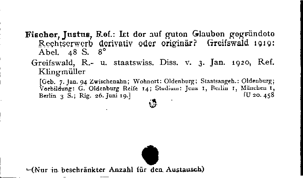 [Katalogkarte Dissertationenkatalog bis 1980]