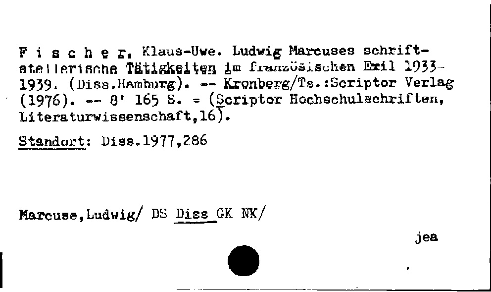 [Katalogkarte Dissertationenkatalog bis 1980]