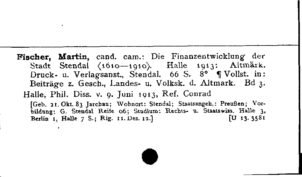 [Katalogkarte Dissertationenkatalog bis 1980]