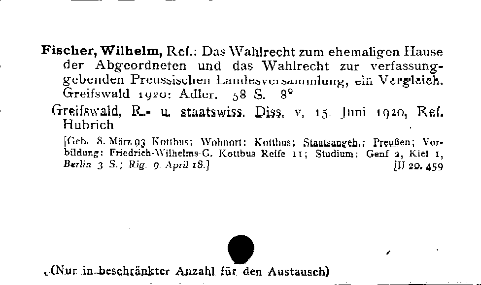 [Katalogkarte Dissertationenkatalog bis 1980]