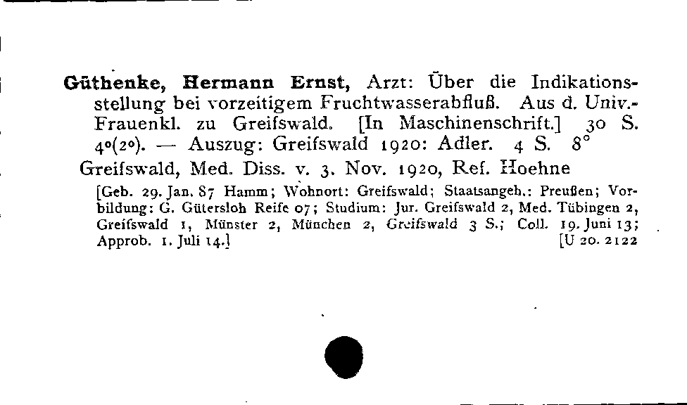 [Katalogkarte Dissertationenkatalog bis 1980]
