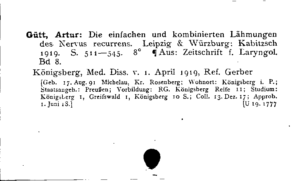 [Katalogkarte Dissertationenkatalog bis 1980]