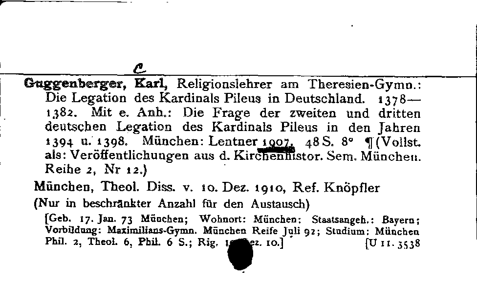 [Katalogkarte Dissertationenkatalog bis 1980]