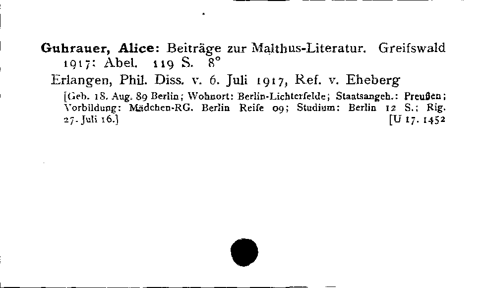 [Katalogkarte Dissertationenkatalog bis 1980]
