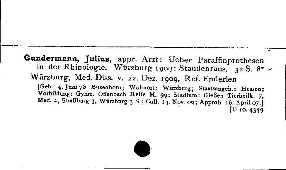 [Katalogkarte Dissertationenkatalog bis 1980]