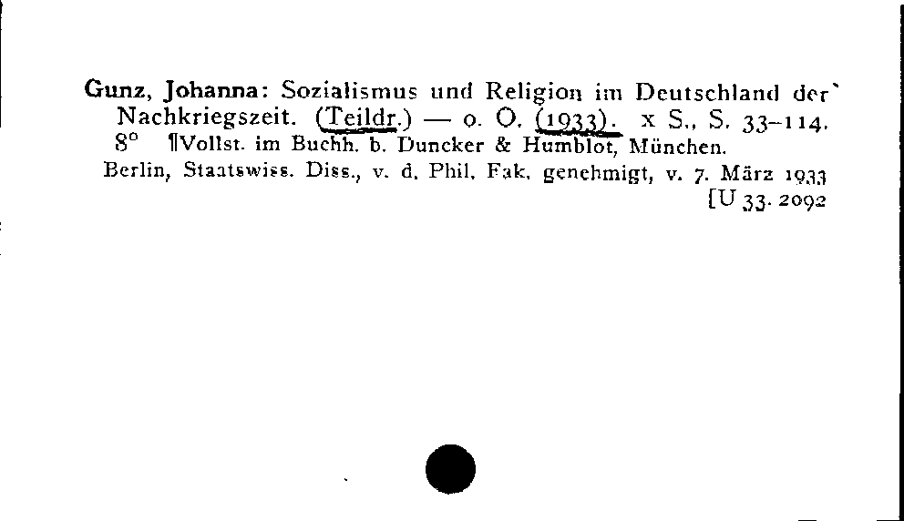 [Katalogkarte Dissertationenkatalog bis 1980]