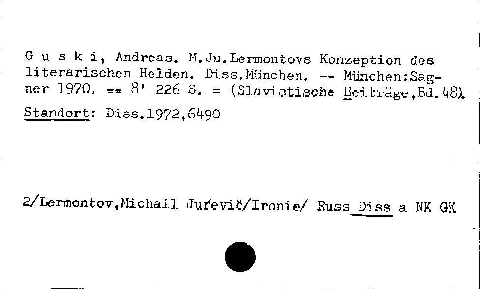 [Katalogkarte Dissertationenkatalog bis 1980]