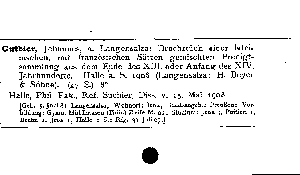 [Katalogkarte Dissertationenkatalog bis 1980]