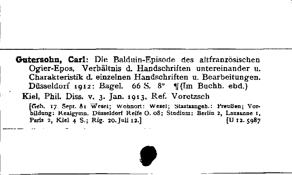 [Katalogkarte Dissertationenkatalog bis 1980]