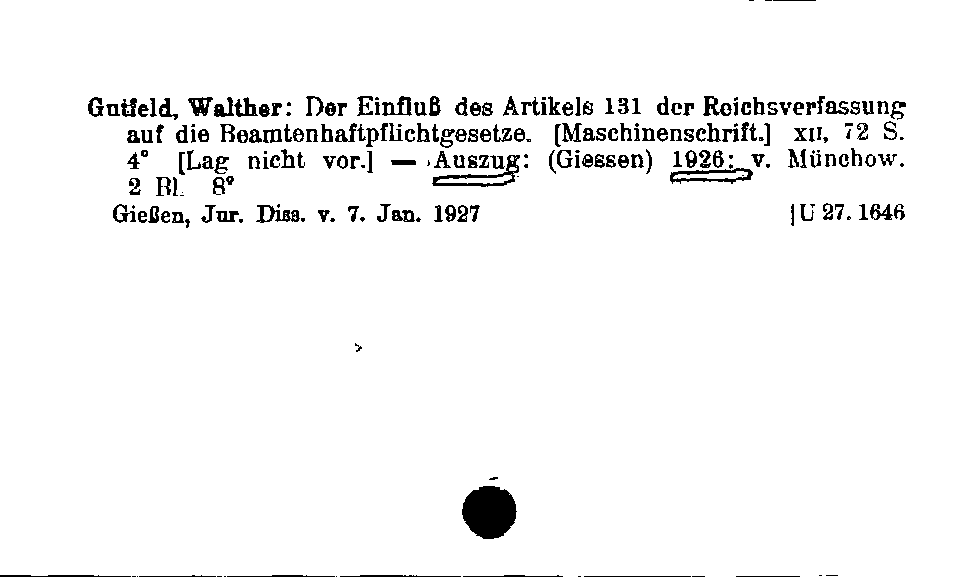 [Katalogkarte Dissertationenkatalog bis 1980]