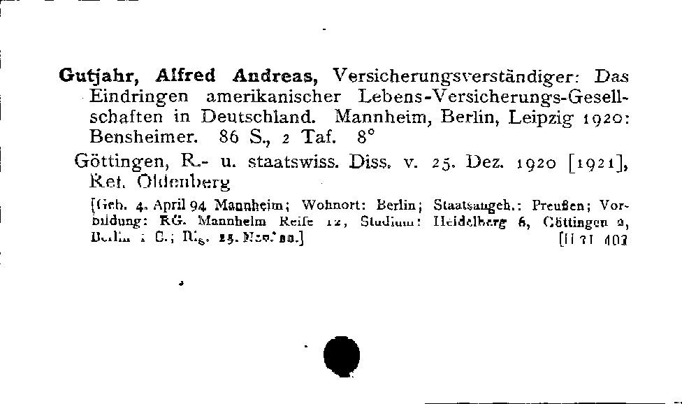 [Katalogkarte Dissertationenkatalog bis 1980]
