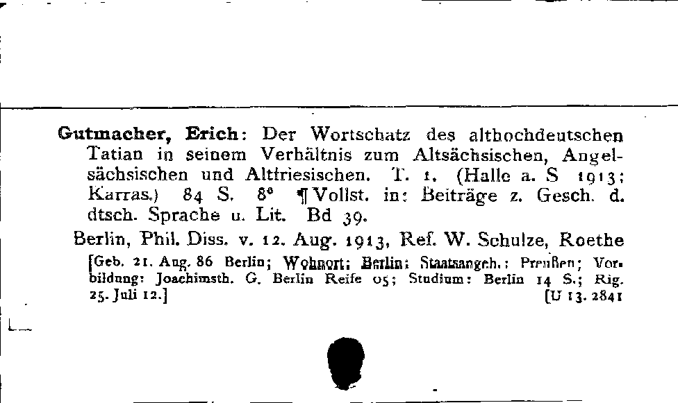 [Katalogkarte Dissertationenkatalog bis 1980]