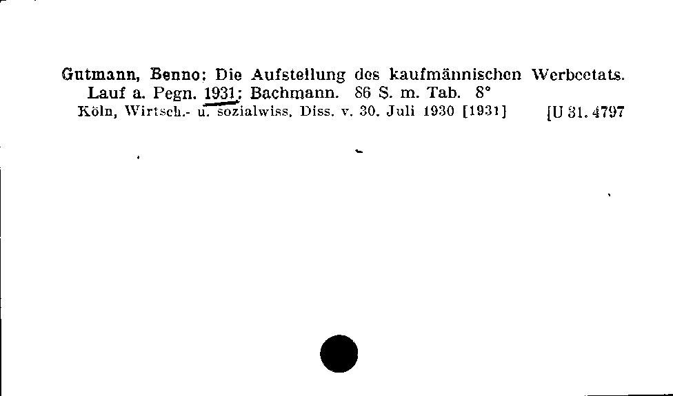 [Katalogkarte Dissertationenkatalog bis 1980]