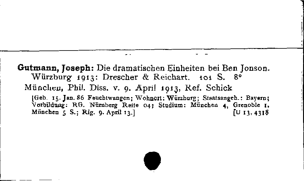 [Katalogkarte Dissertationenkatalog bis 1980]
