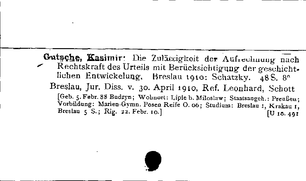[Katalogkarte Dissertationenkatalog bis 1980]
