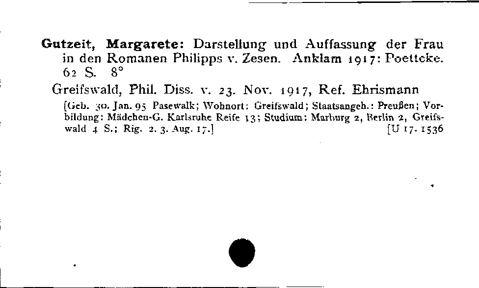 [Katalogkarte Dissertationenkatalog bis 1980]