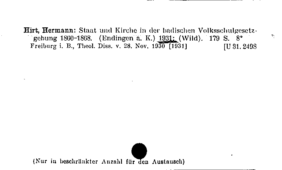 [Katalogkarte Dissertationenkatalog bis 1980]