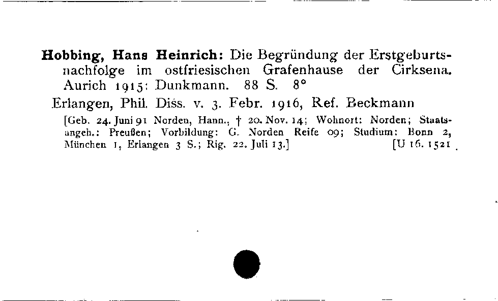 [Katalogkarte Dissertationenkatalog bis 1980]