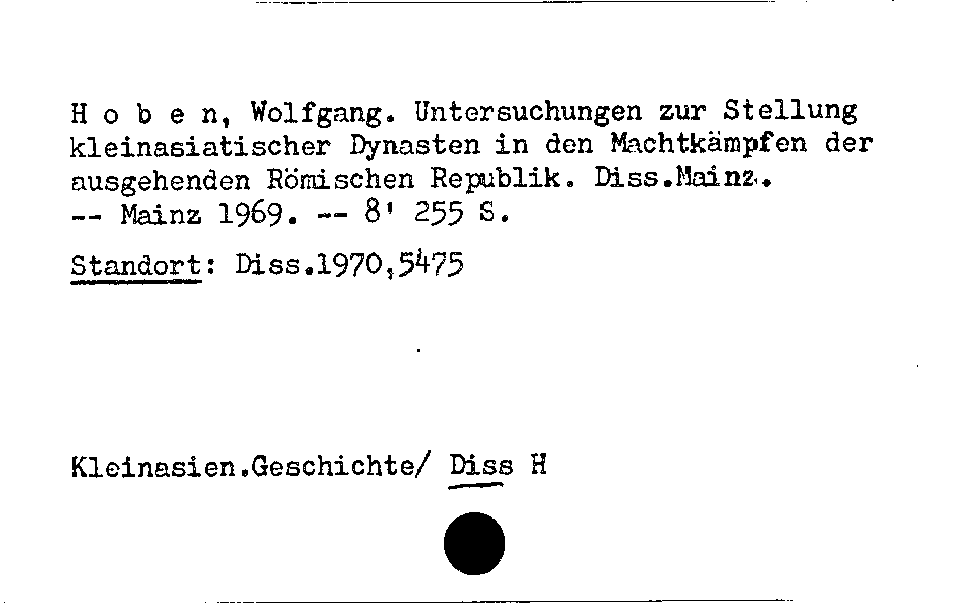 [Katalogkarte Dissertationenkatalog bis 1980]