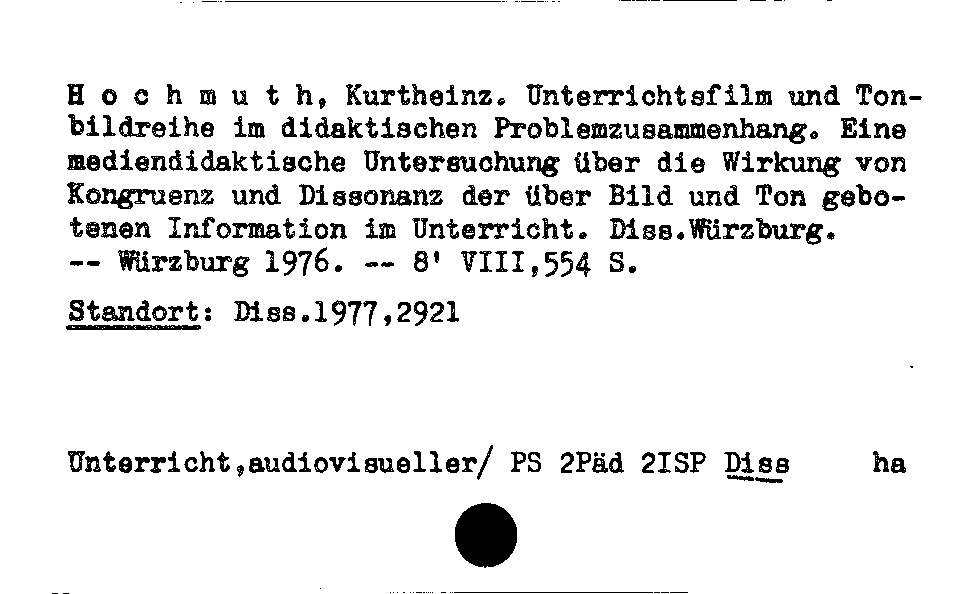 [Katalogkarte Dissertationenkatalog bis 1980]